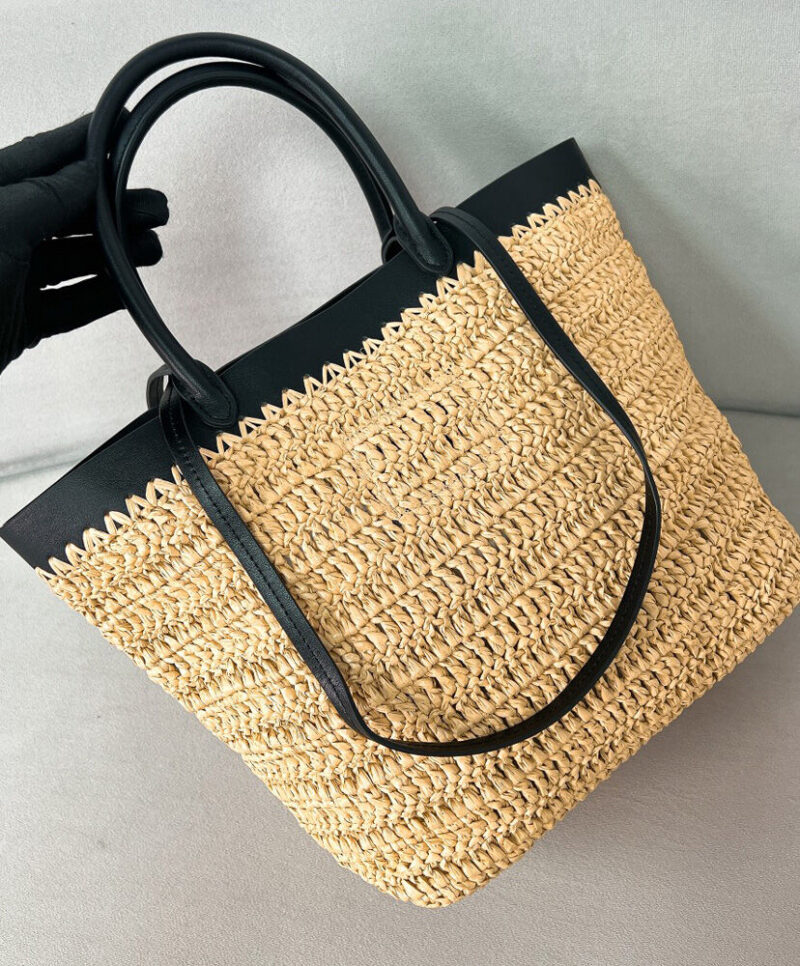 Prada Small Crochet And Leather Tote Bag 1BG500 Apricot